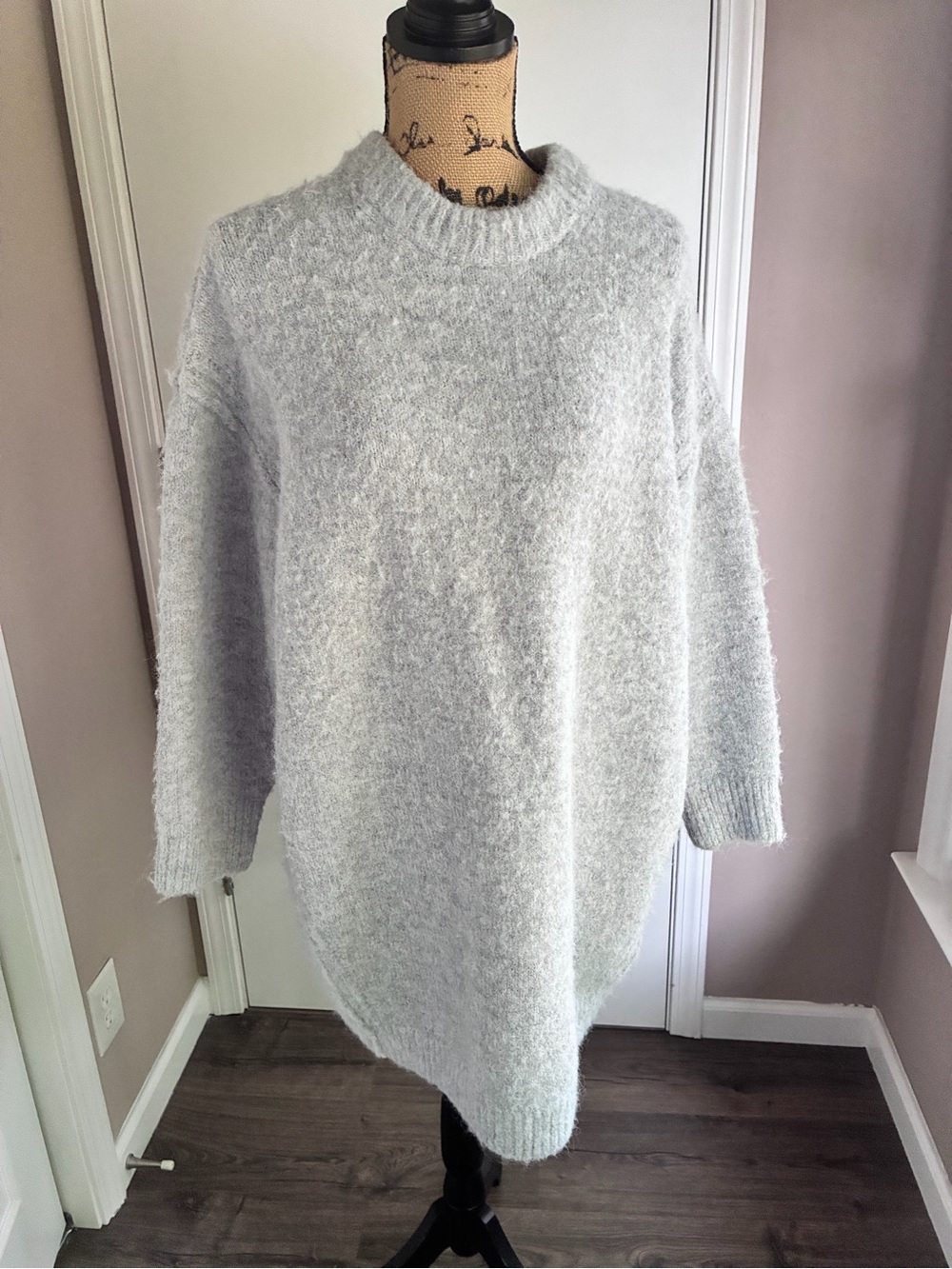 Topshop Plush Light Gray Crewneck Sweater